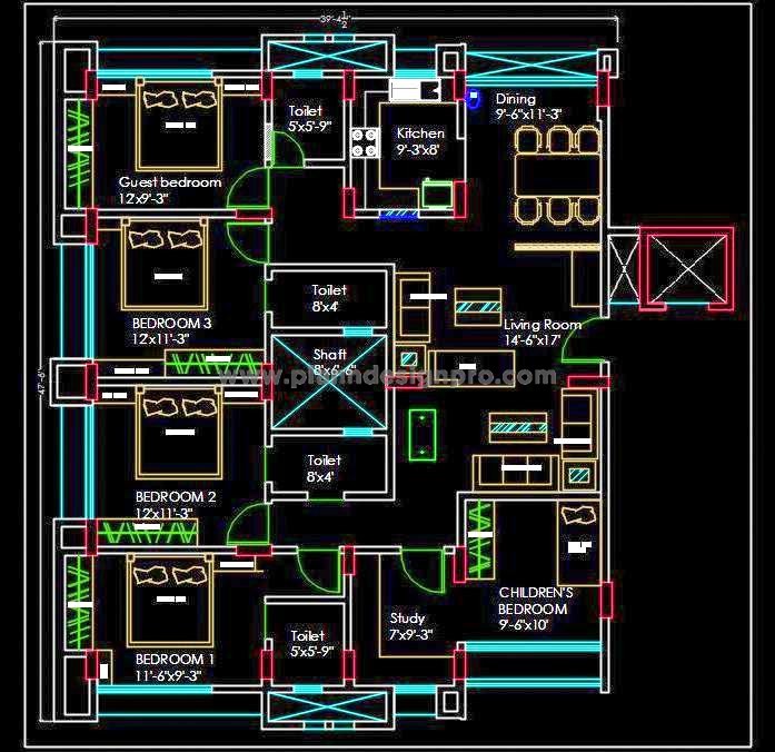 5 BHK Residential Floor Plan DWG for Architects